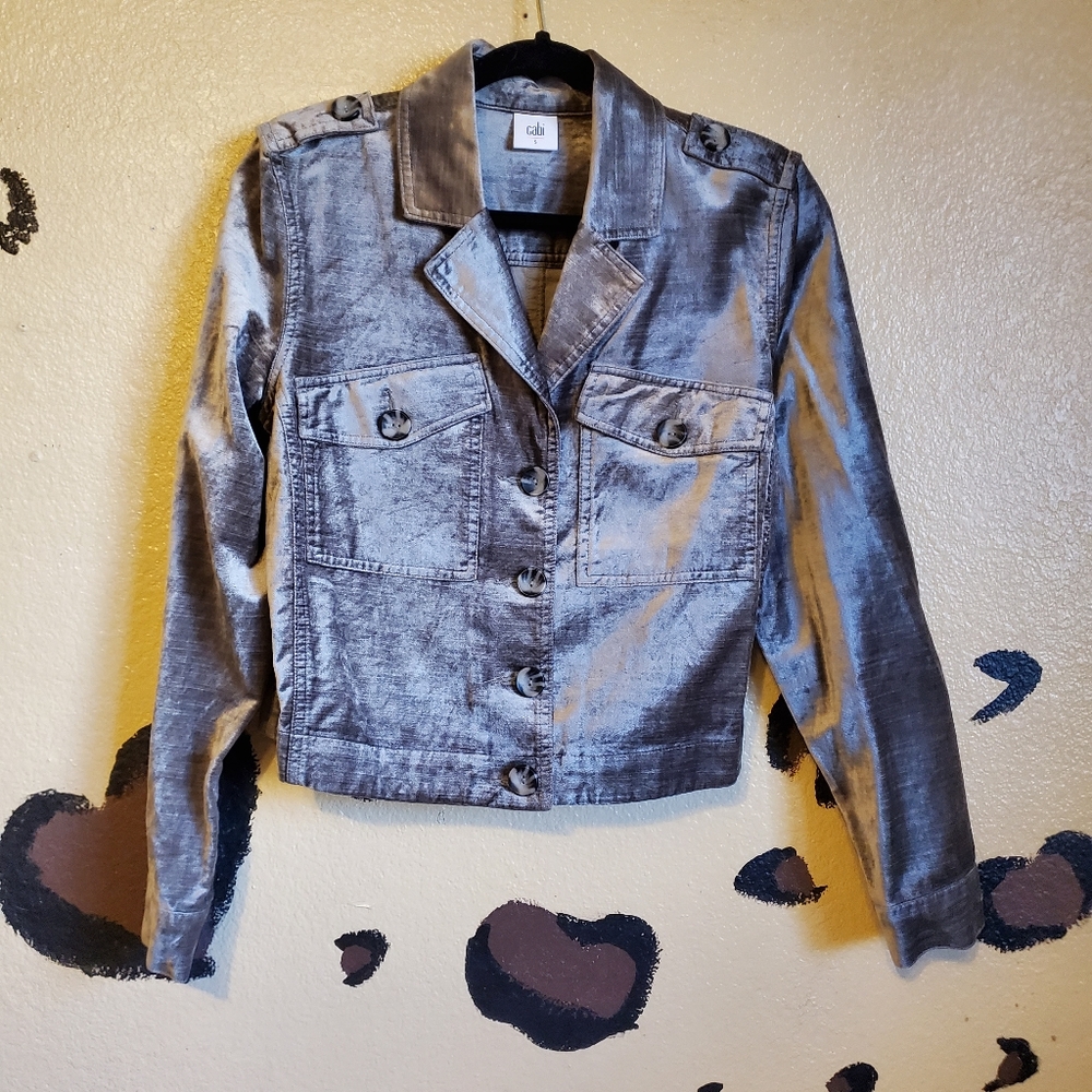 Cabi Silver Velvet Utility Blazer